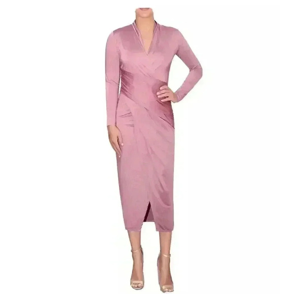 Rachel Rachel Roy Mauve Faux Wrap Midi Dress, XS - Picture 1 of 6